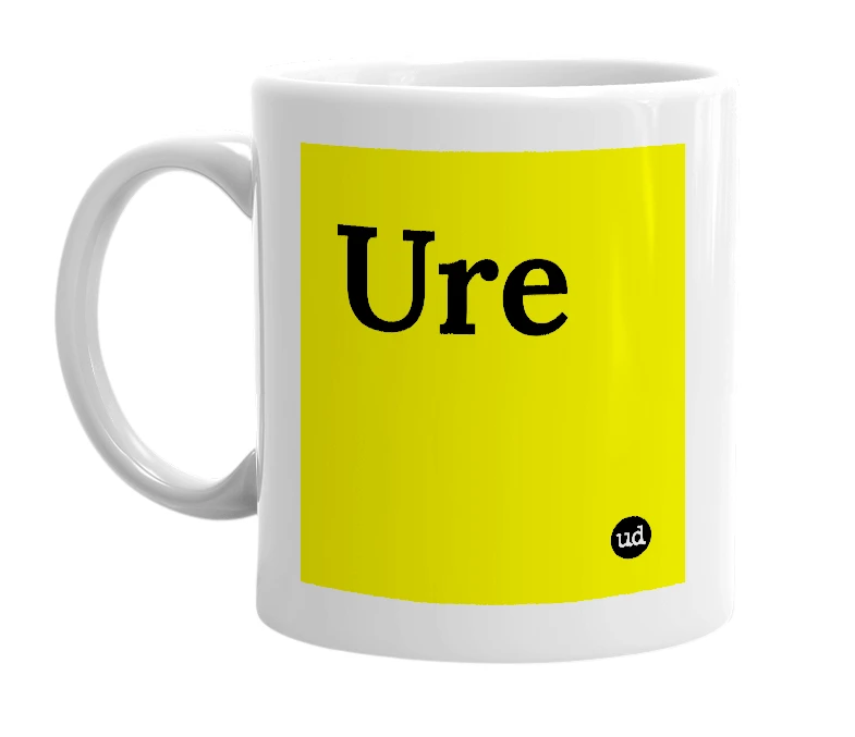 White mug with 'Ure' in bold black letters