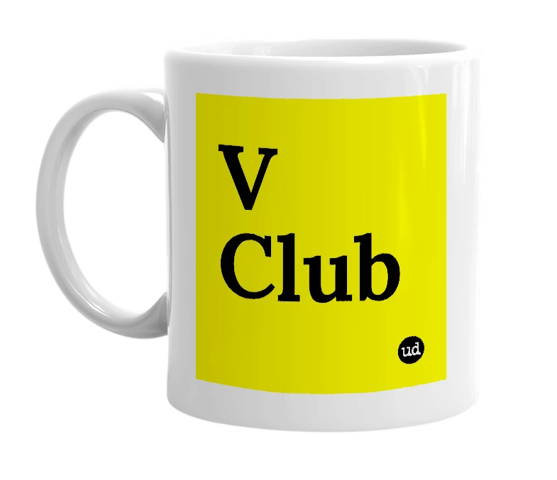 White mug with 'V Club' in bold black letters