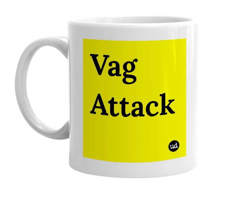 White mug with 'Vag Attack' in bold black letters