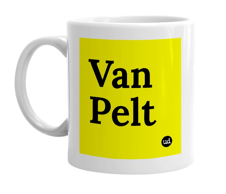 White mug with 'Van Pelt' in bold black letters