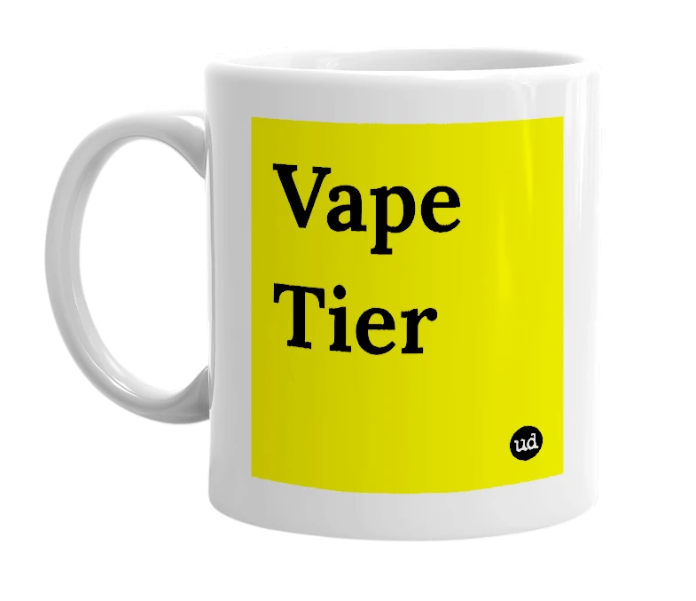 White mug with 'Vape Tier' in bold black letters