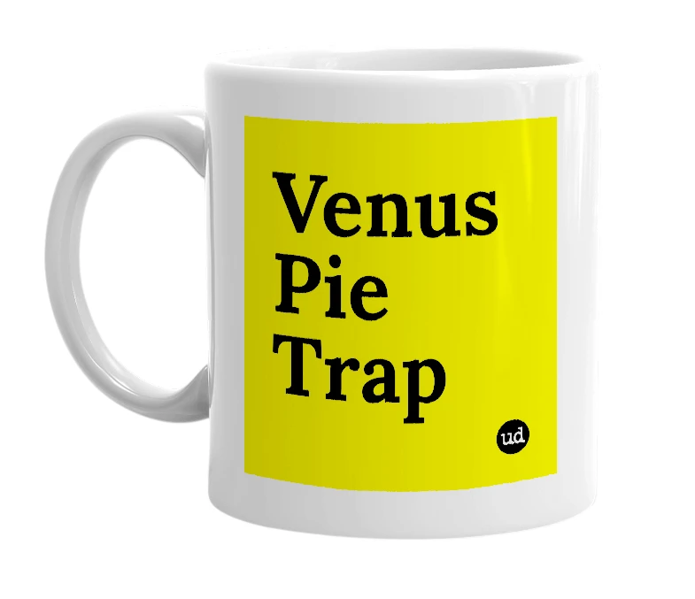White mug with 'Venus Pie Trap' in bold black letters