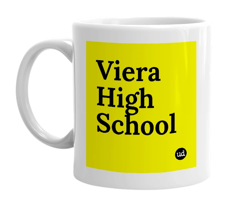 White mug with 'Viera High School' in bold black letters