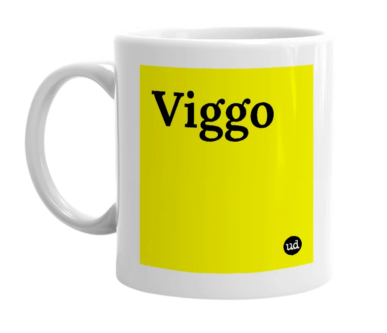 White mug with 'Viggo' in bold black letters