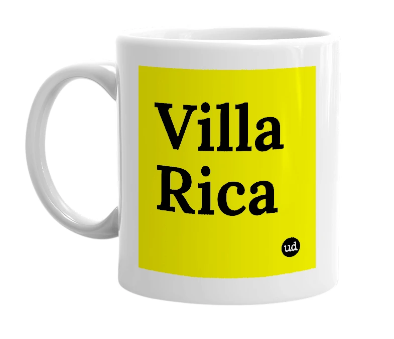 White mug with 'Villa Rica' in bold black letters