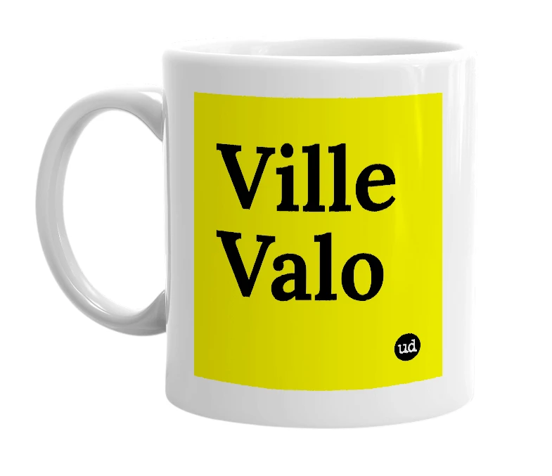 White mug with 'Ville Valo' in bold black letters