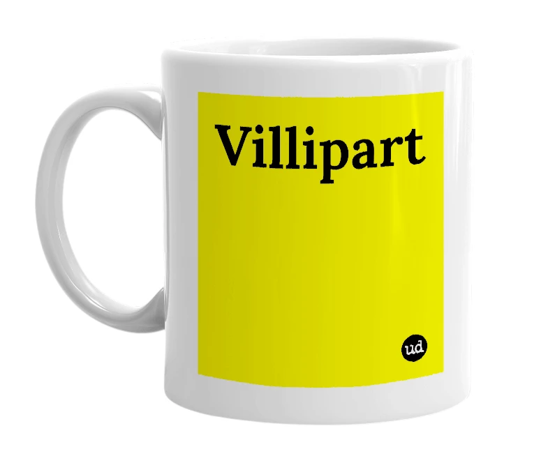 White mug with 'Villipart' in bold black letters