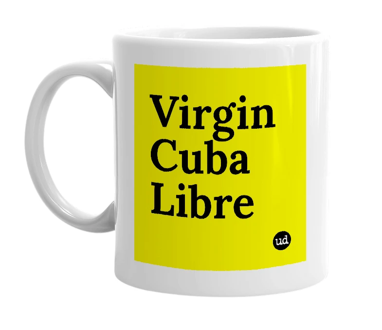 White mug with 'Virgin Cuba Libre' in bold black letters