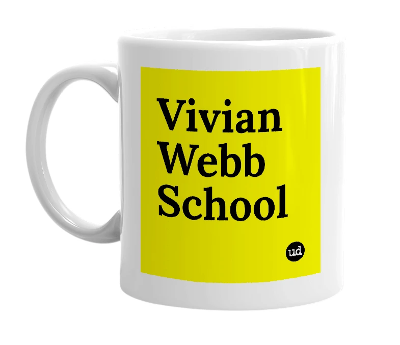 White mug with 'Vivian Webb School' in bold black letters