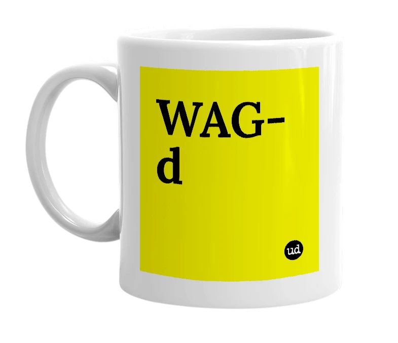 White mug with 'WAG-d' in bold black letters