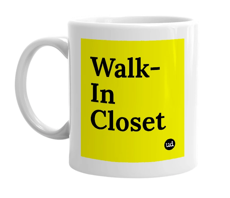 White mug with 'Walk-In Closet' in bold black letters