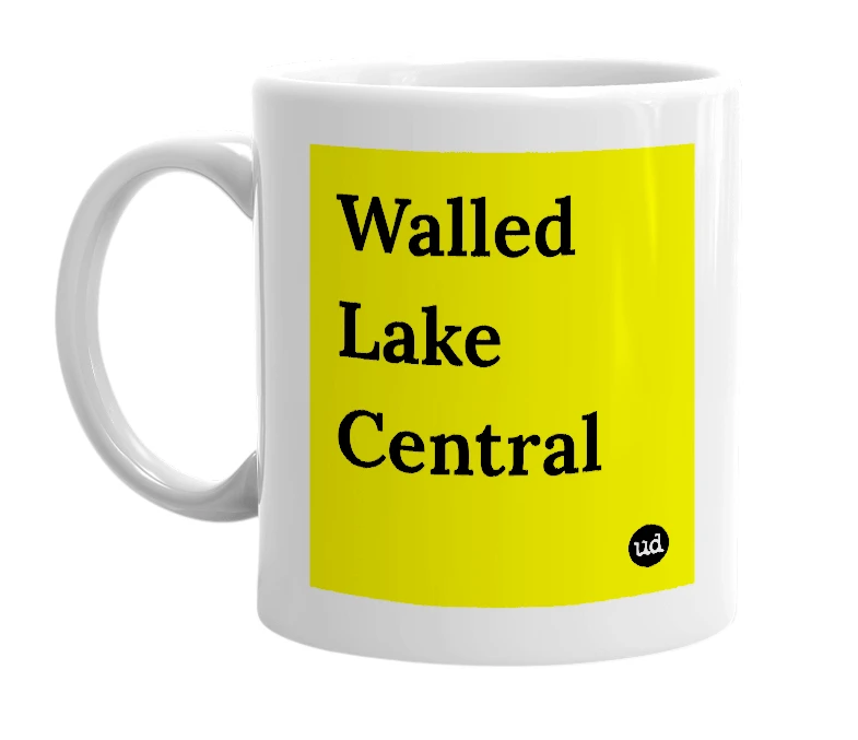 White mug with 'Walled Lake Central' in bold black letters