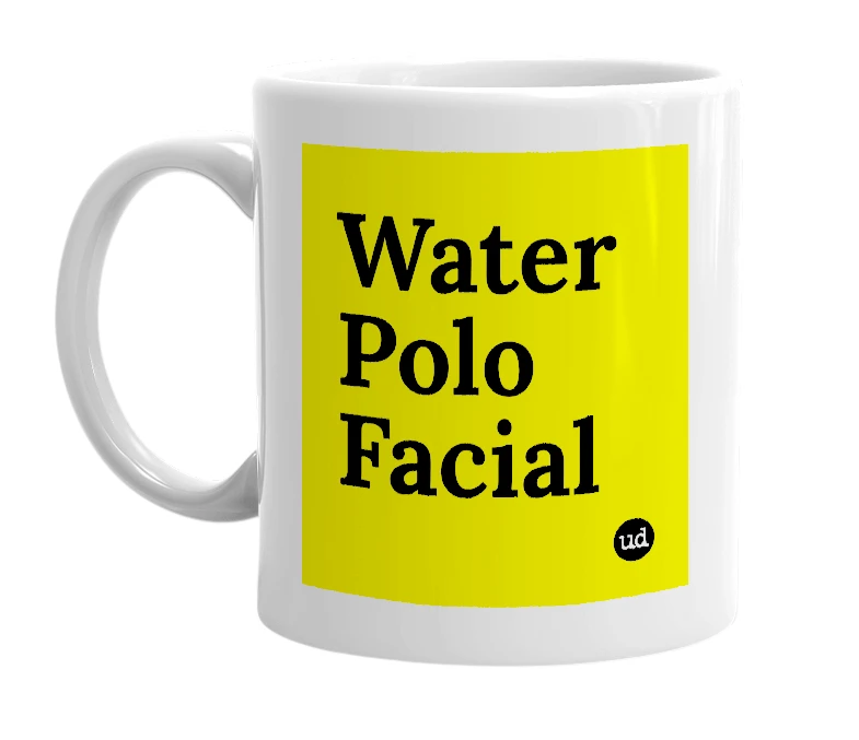 White mug with 'Water Polo Facial' in bold black letters