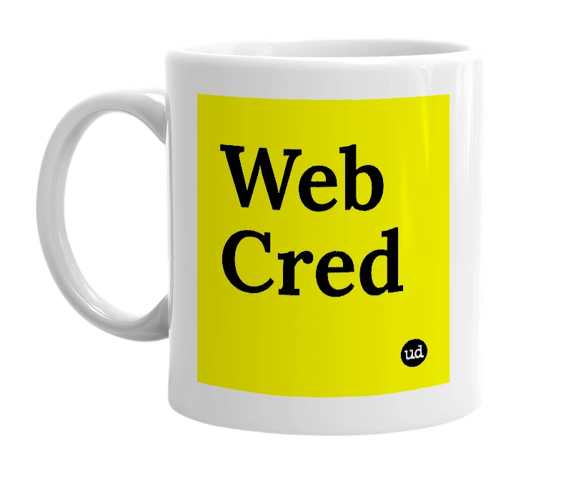 White mug with 'Web Cred' in bold black letters
