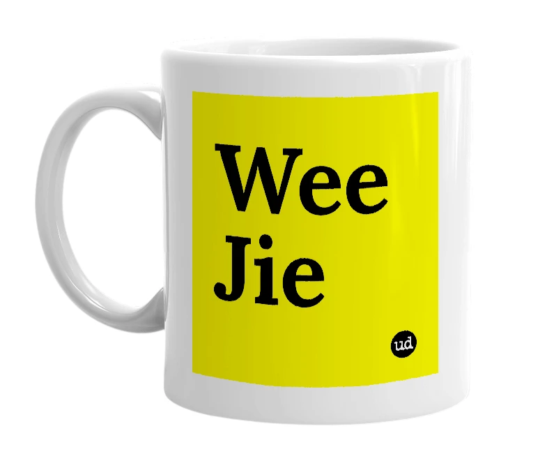 White mug with 'Wee Jie' in bold black letters