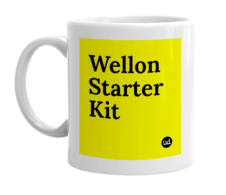 White mug with 'Wellon Starter Kit' in bold black letters