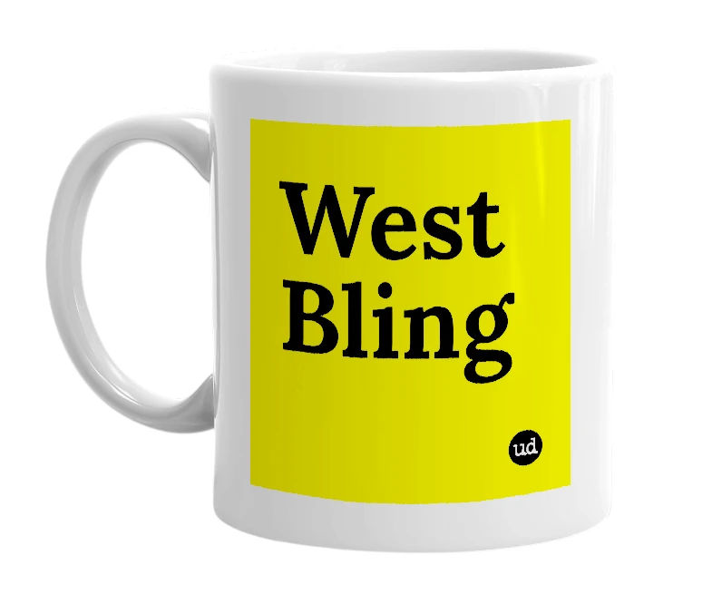 White mug with 'West Bling' in bold black letters
