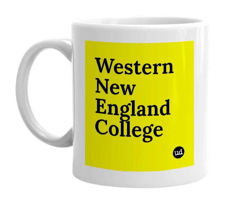 White mug with 'Western New England College' in bold black letters