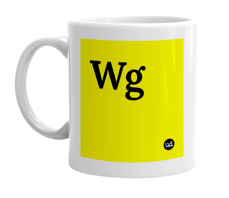 White mug with 'Wg' in bold black letters