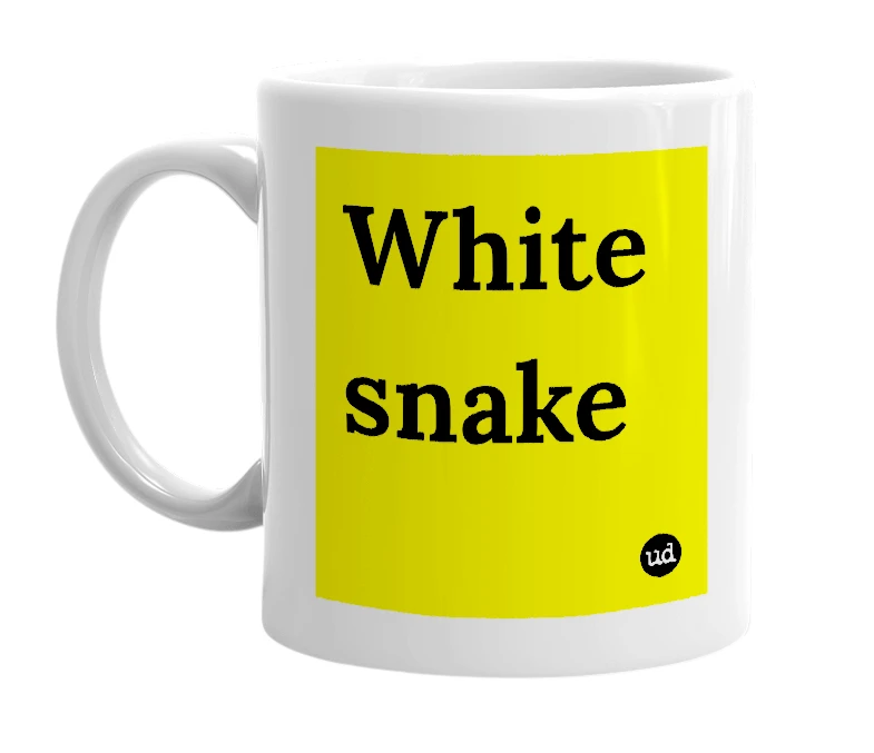 White mug with 'White snake' in bold black letters