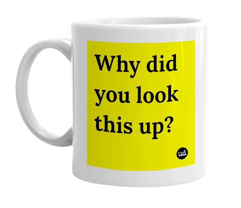 White mug with 'Why did you look this up?' in bold black letters