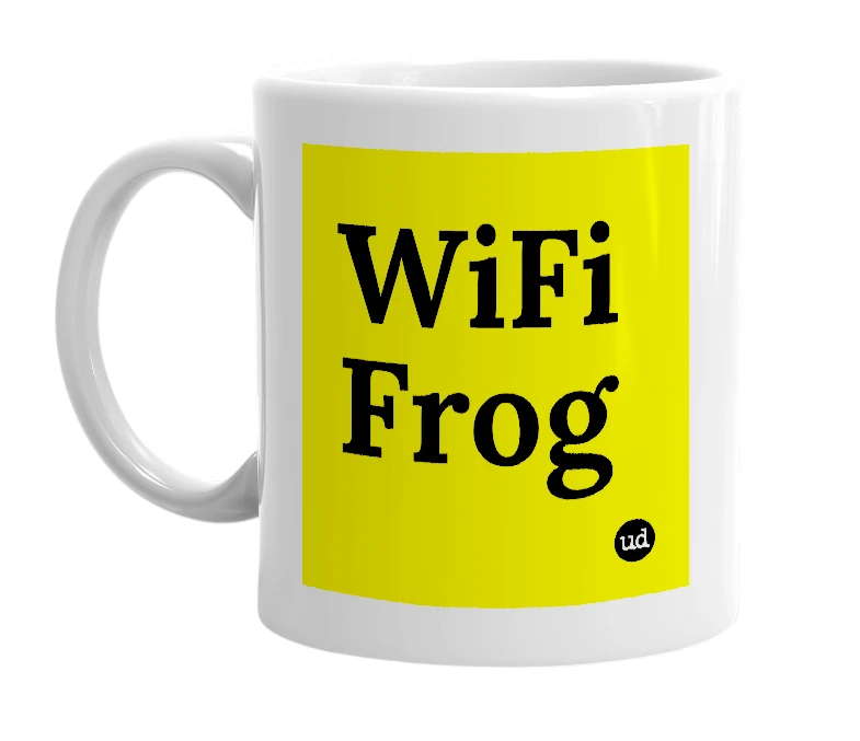 White mug with 'WiFi Frog' in bold black letters