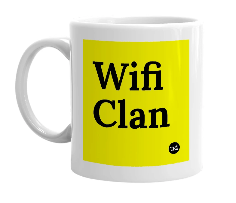 White mug with 'Wifi Clan' in bold black letters