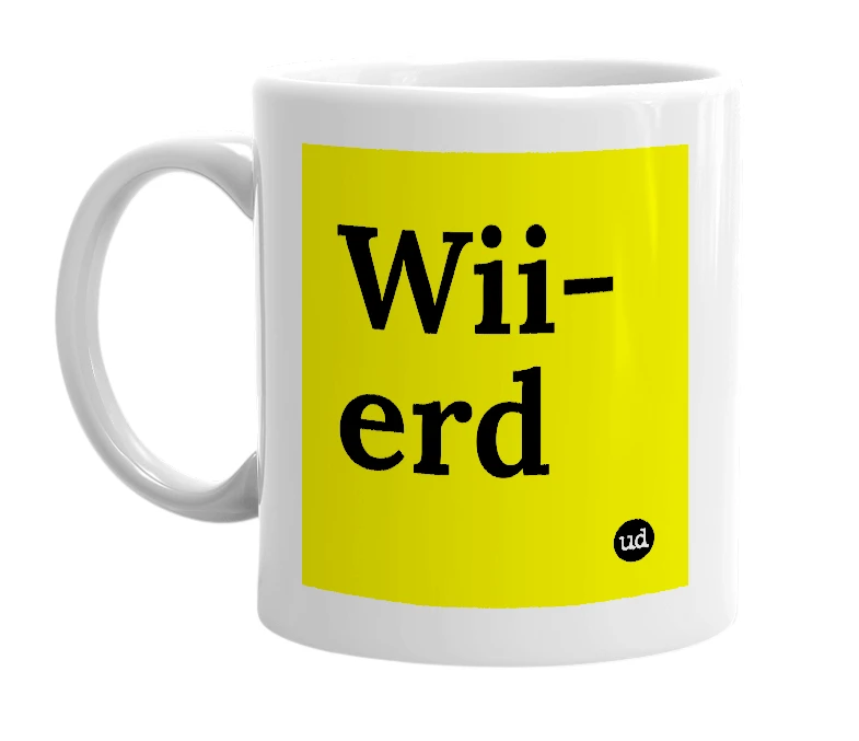 White mug with 'Wii-erd' in bold black letters