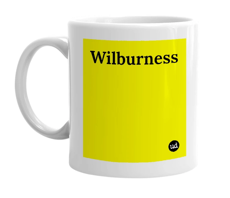 White mug with 'Wilburness' in bold black letters