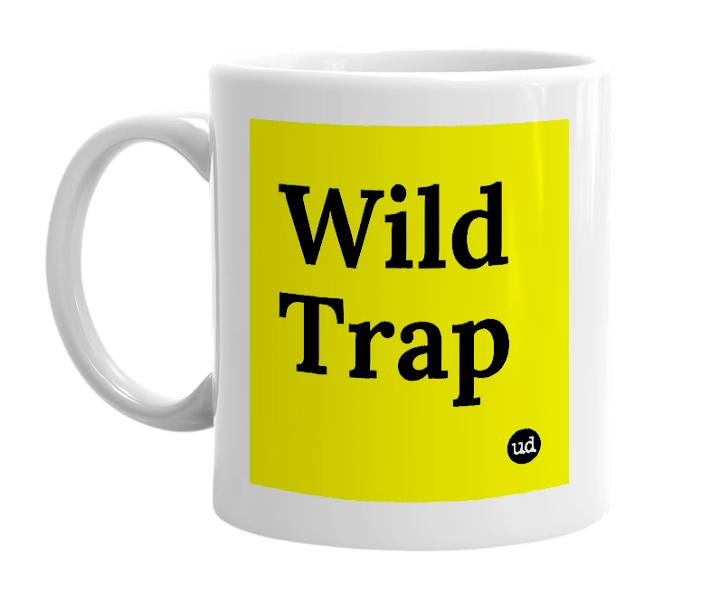 White mug with 'Wild Trap' in bold black letters