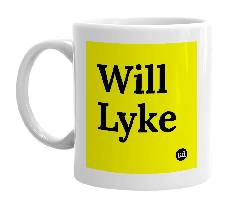 White mug with 'Will Lyke' in bold black letters