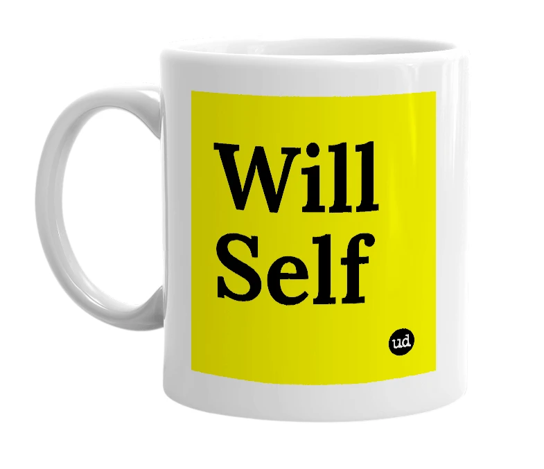 White mug with 'Will Self' in bold black letters