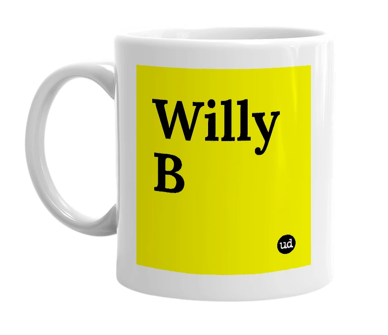 White mug with 'Willy B' in bold black letters