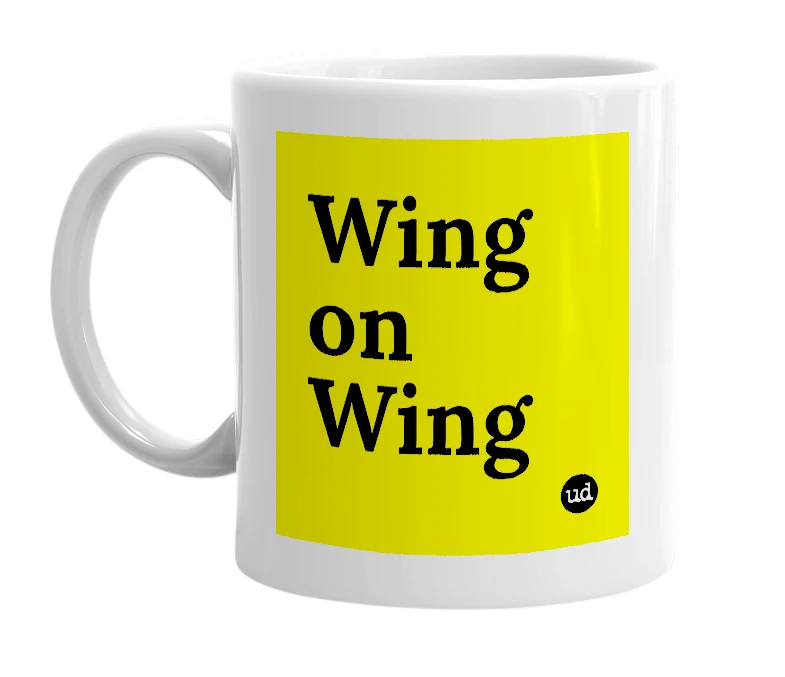 White mug with 'Wing on Wing' in bold black letters