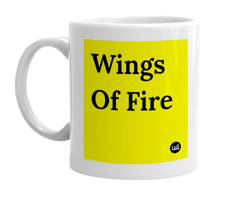 White mug with 'Wings Of Fire' in bold black letters