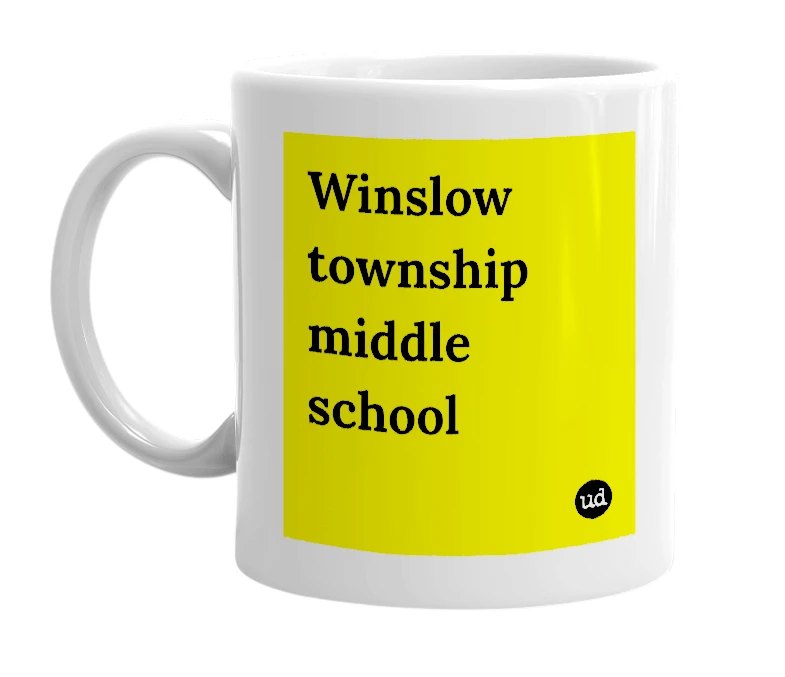 White mug with 'Winslow township middle school' in bold black letters