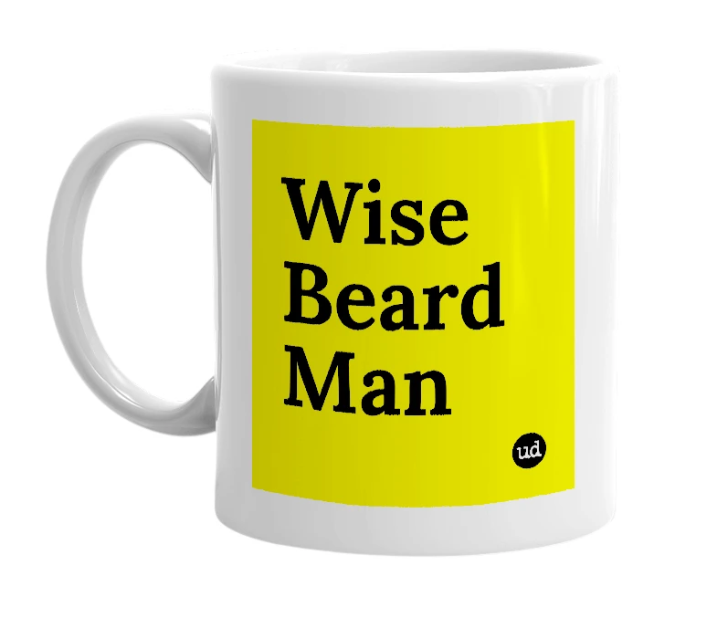 White mug with 'Wise Beard Man' in bold black letters