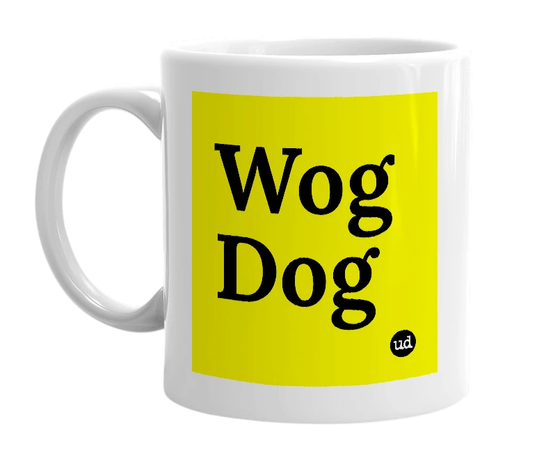 White mug with 'Wog Dog' in bold black letters