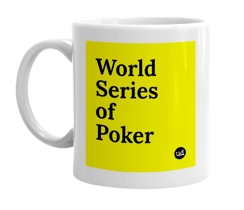 White mug with 'World Series of Poker' in bold black letters