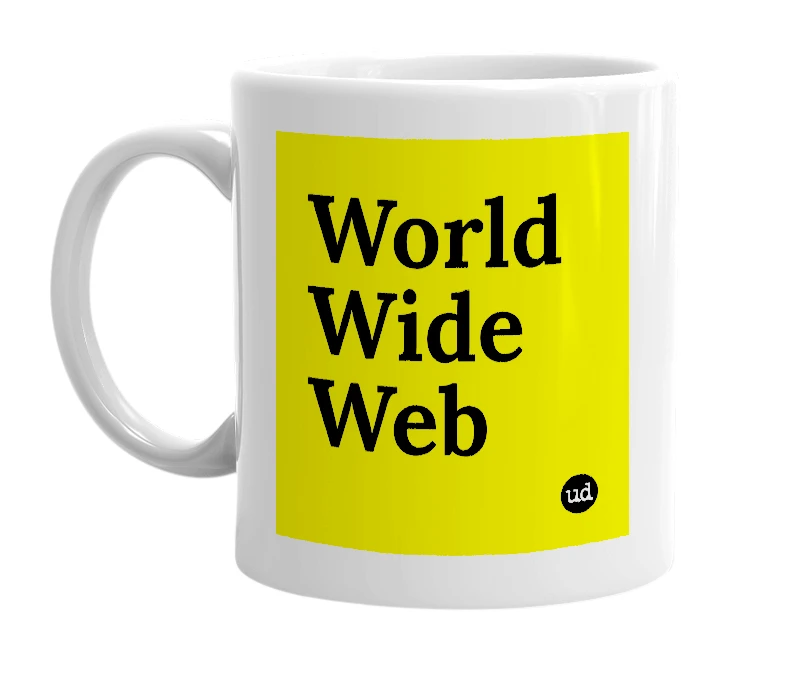 White mug with 'World Wide Web' in bold black letters