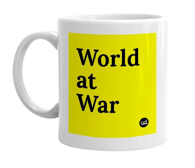 White mug with 'World at War' in bold black letters