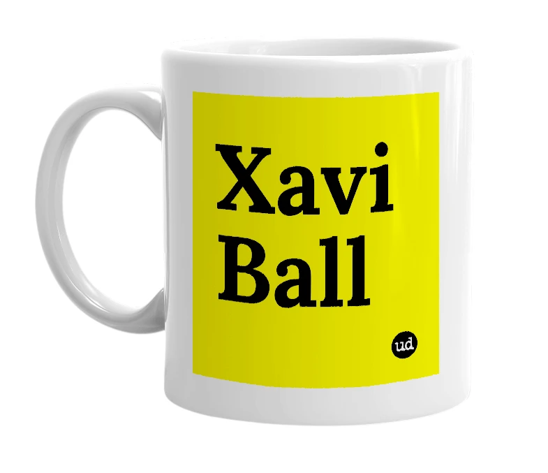 White mug with 'Xavi Ball' in bold black letters