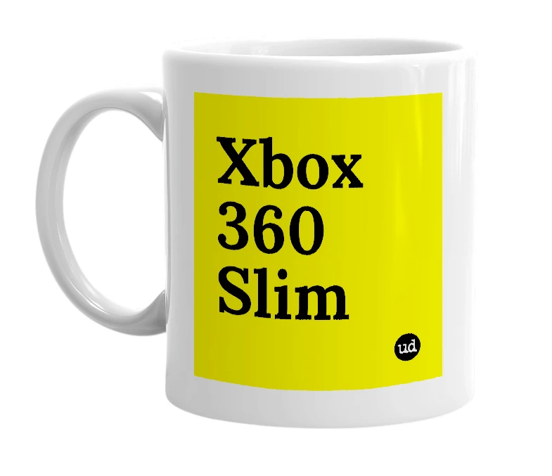 White mug with 'Xbox 360 Slim' in bold black letters