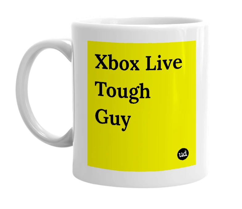 White mug with 'Xbox Live Tough Guy' in bold black letters