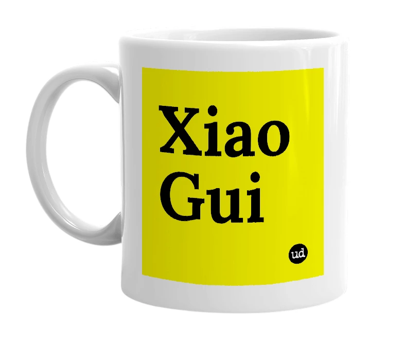 White mug with 'Xiao Gui' in bold black letters