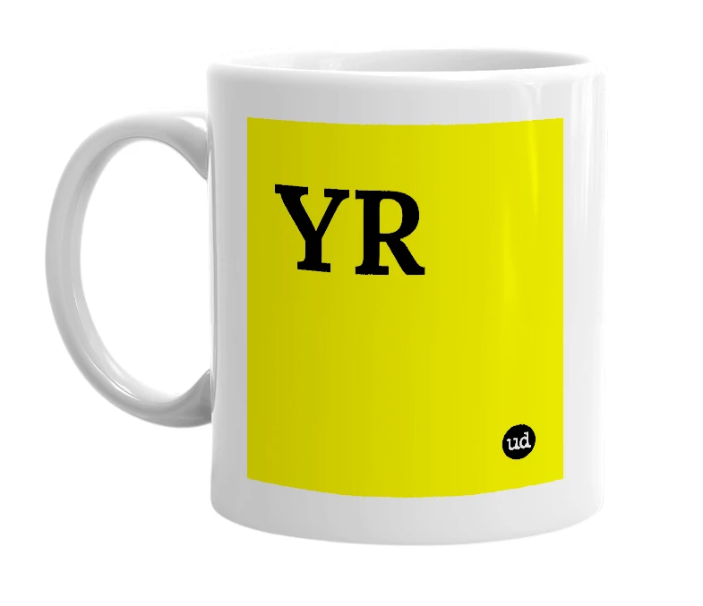 White mug with 'YR' in bold black letters