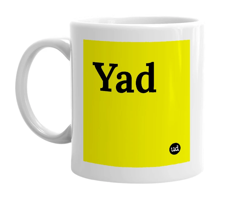 White mug with 'Yad' in bold black letters
