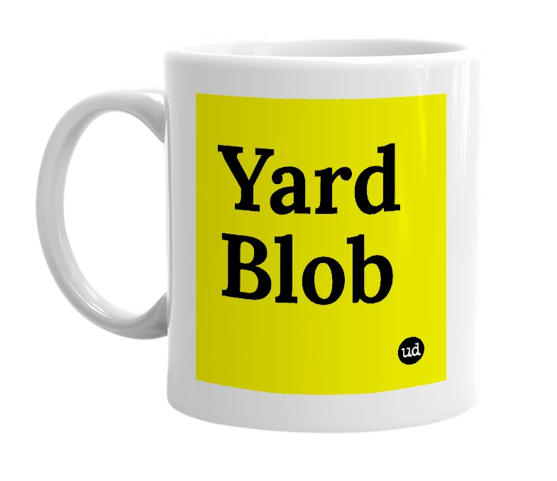 White mug with 'Yard Blob' in bold black letters