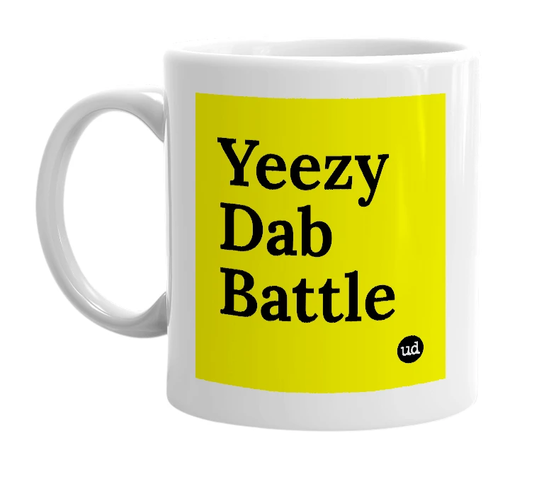 White mug with 'Yeezy Dab Battle' in bold black letters