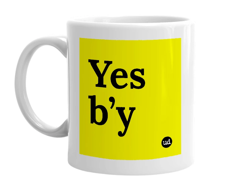 White mug with 'Yes b’y' in bold black letters